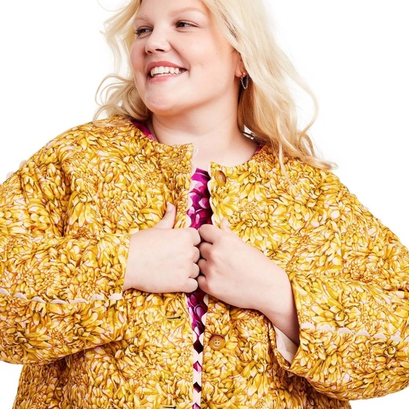 NWT KIKA VARGAS x Target Mum Floral Quilted Jacket Gold Yellow Scalloped 2X - Picture 6 of 15